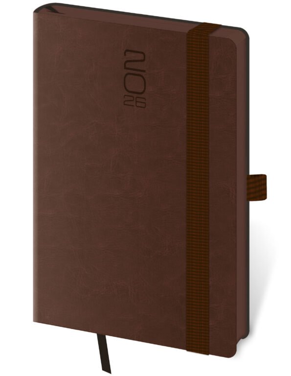 FLIP (s vyměnitelnou náplní) - Kapesní diář Memory tmavě hnědý s gumičkou