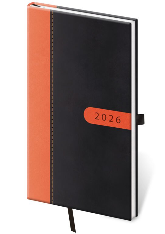 Diáre 2026, pracovné diáre - Vreckový diár Bora čierno/oranžový