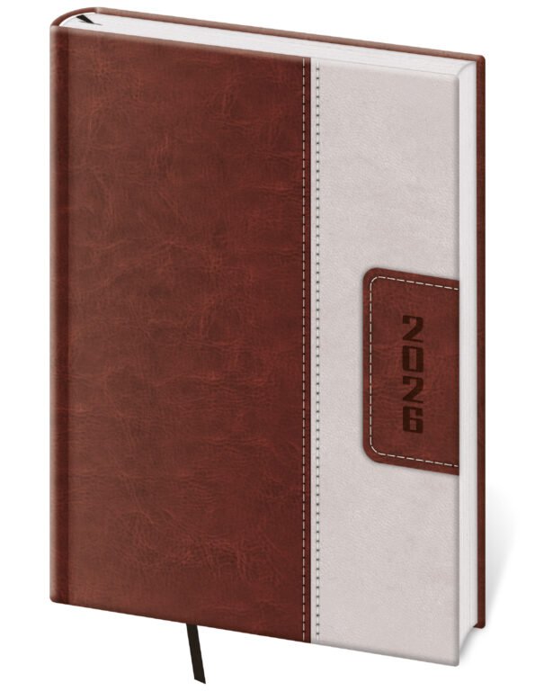 PRINT POP (matná koženka) - Týždenný diár A5 Classic hnedo/béžový