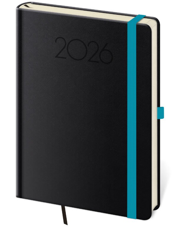 Diáre 2026, pracovné diáre - Týždenný diár A5 New Praga čierny s gumičkou