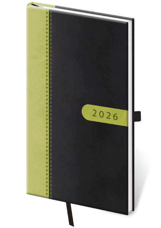 Diáre 2026, pracovné diáre - Vreckový diár Bora čierno/zelený