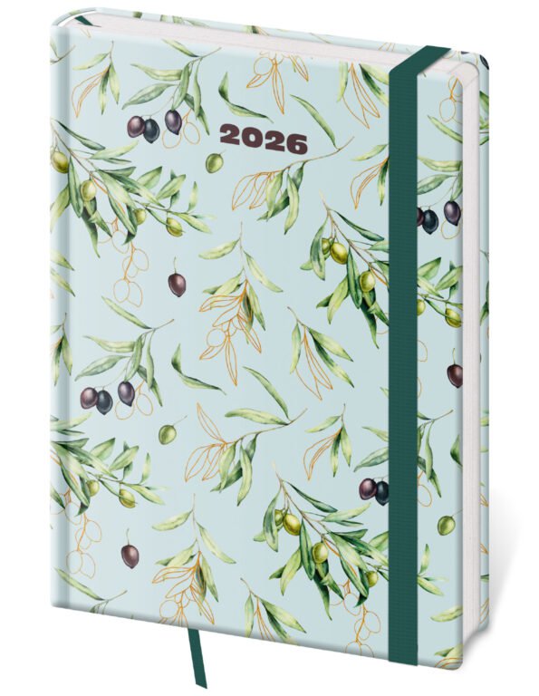 PRINT POP (matná koženka) - Denný diár A5 Vario Olive s gumičkou