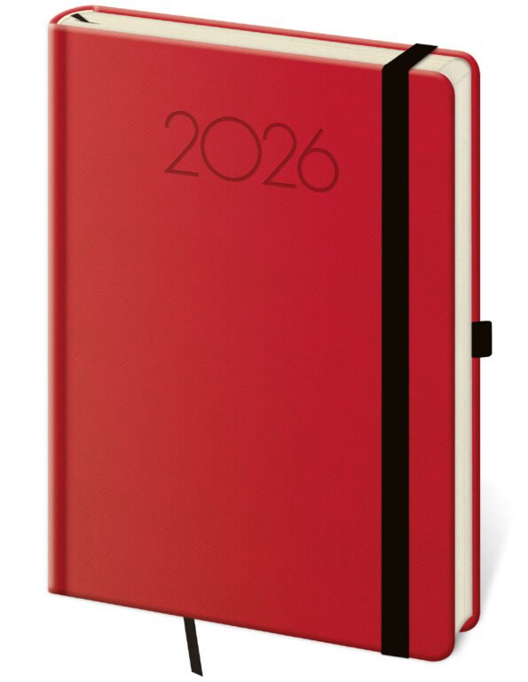 PRINT POP (matná koženka) - Denný diár A5 New Praga červený s gumičkou