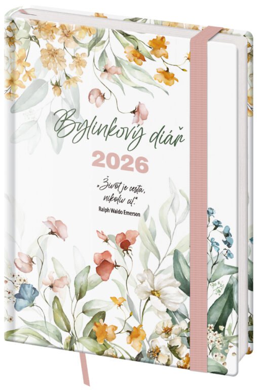 Diáre 2026, pracovné diáre - Týdenní diář B6 Bylinkový Flowers s gumičkou