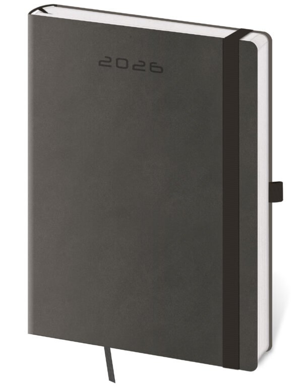 Diáre 2026, pracovné diáre - Denný diár A5 Flexies tmavo šedý s pútkom