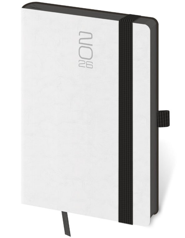 Koženkové - Vreckový diár Memory biely s gumičkou