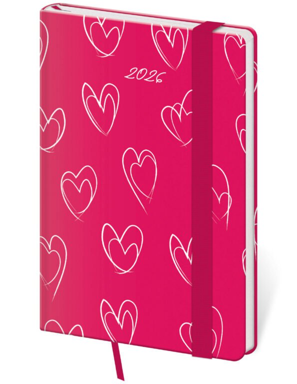 Koženkové - Vreckový diár Vario Hearts s gumičkou