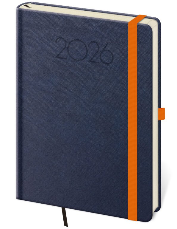 Diáre 2026, pracovné diáre - Denný diár A5 New Praga modrý s gumičkou
