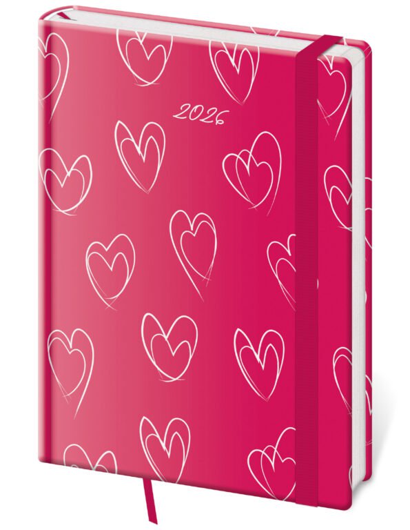 PRINT POP (matná koženka) - Denný diár A5 Vario Hearts s gumičkou