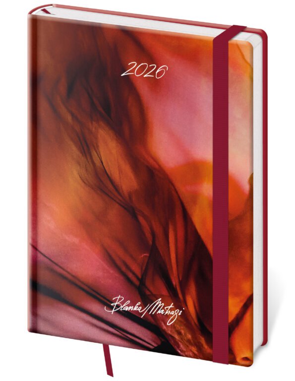 PRINT POP (matná koženka) - Denný diár A5 Vario Matragi Red s gumičkou