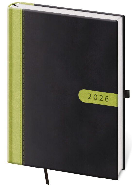 Diáre 2026, pracovné diáre - Týždenný diár A5 Bora čierno/zelený