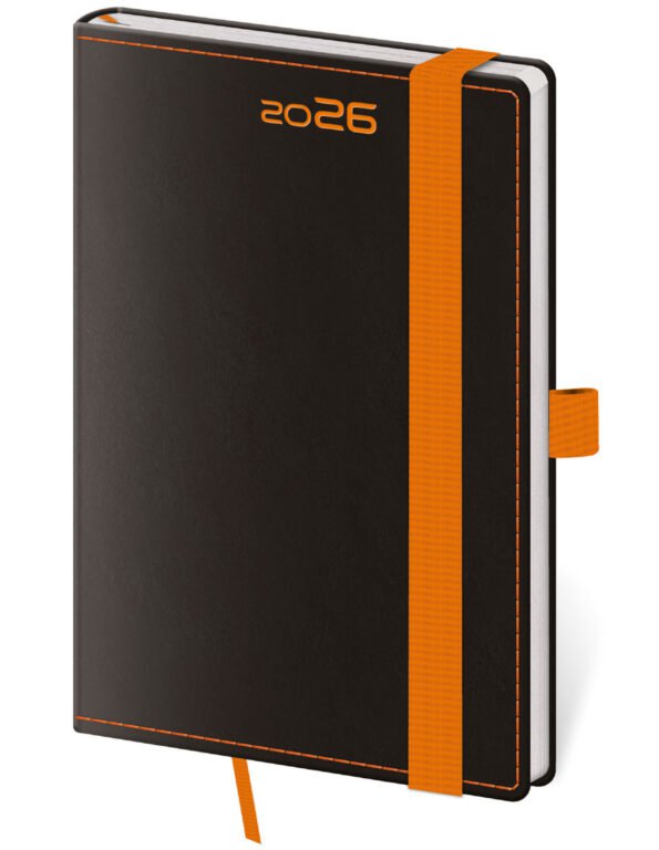 Koženkové - Vreckový diár Black Orange s pútkom