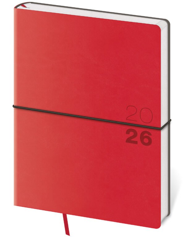 FLIP (s vyměnitelnou náplní) - Týdenní diář B6 Flexio červený s gumičkou