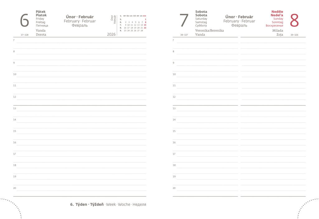 Diáre 2026, pracovné diáre - Denný diár B6 Vario Romance s gumičkou