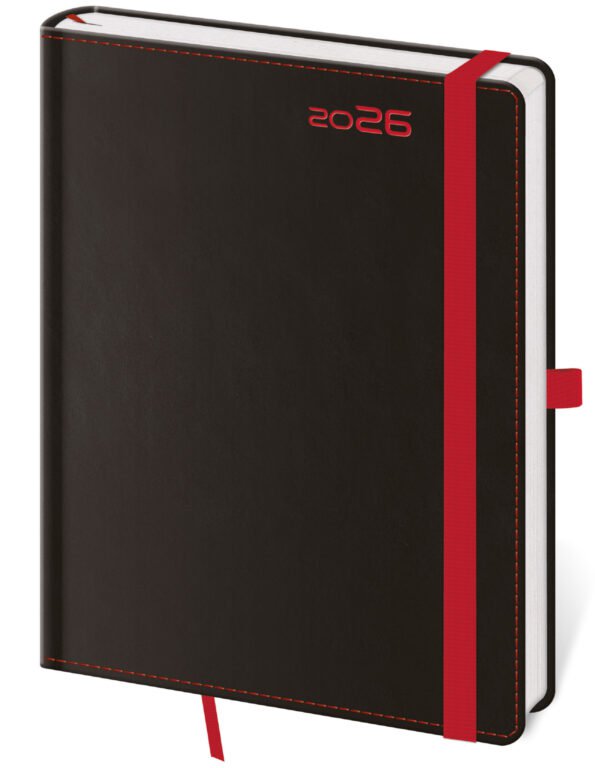 FLIP (s vyměnitelnou náplní) - Denní diář A5 Black Red s poutkem