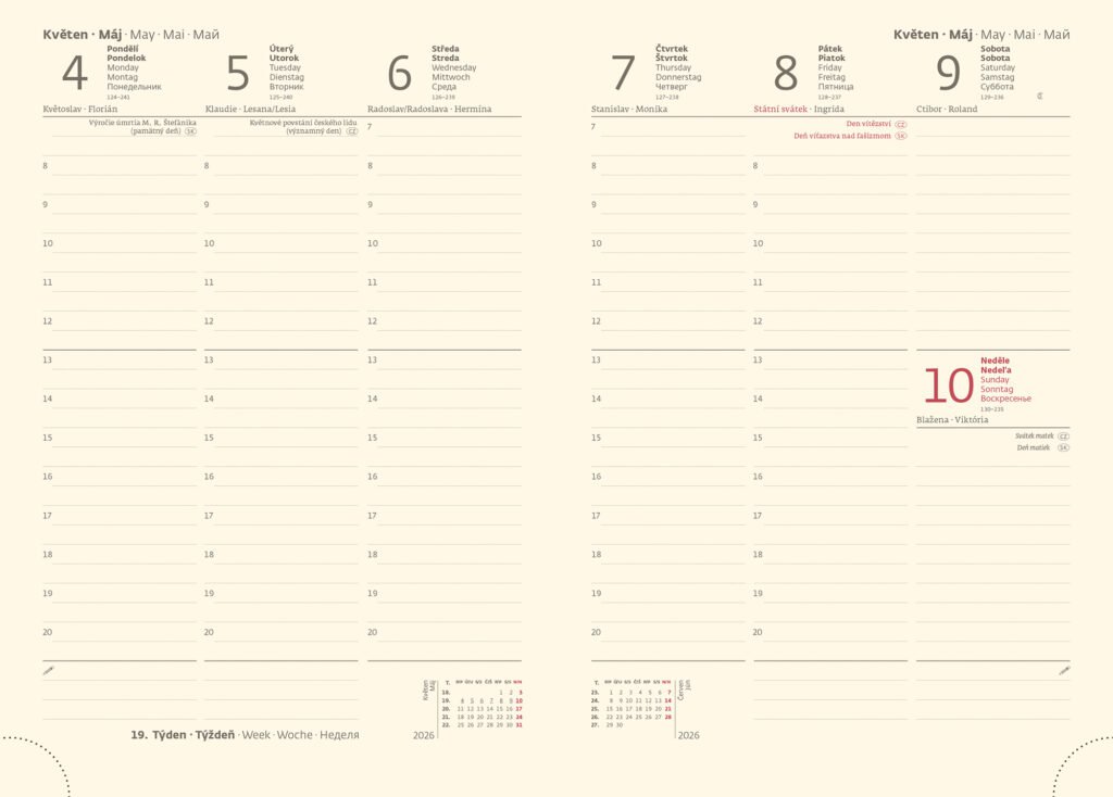 Diáře 2026, plánovací diáře - Týdenní diář A5 New Praga červený s gumičkou