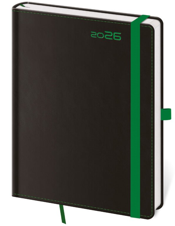 PRINT POP (matná koženka) - Týždenný diár A5 Black Green s pútkom