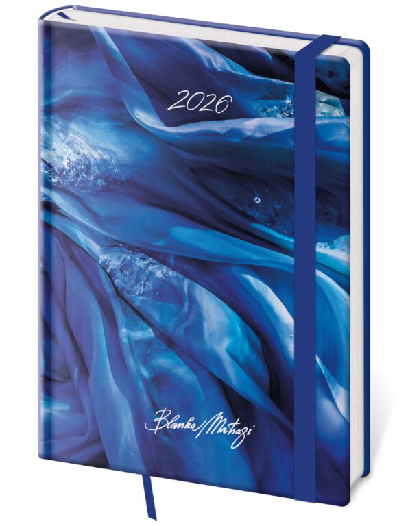 PRINT POP (matná koženka) - Denný diár A5 Vario Matragi Blue s gumičkou