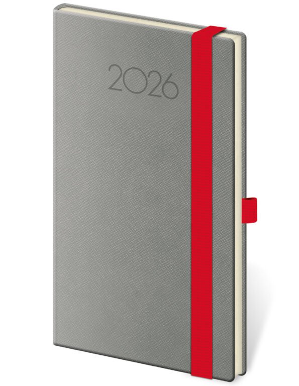 Diáře 2026, plánovací diáře - Kapesní diář New Praga tmavě šedý s gumičkou
