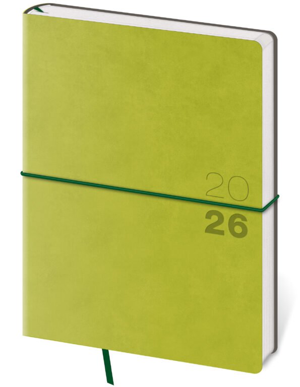 PRINT POP (matná koženka) - Týždenný diár B6 Flexio zelený s gumičkou