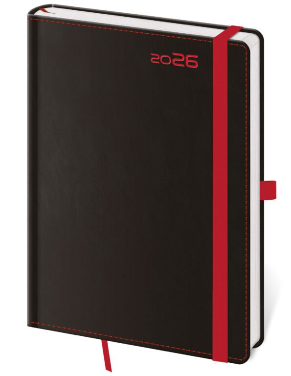 Týždenný diár B6 Black Red s pútkom