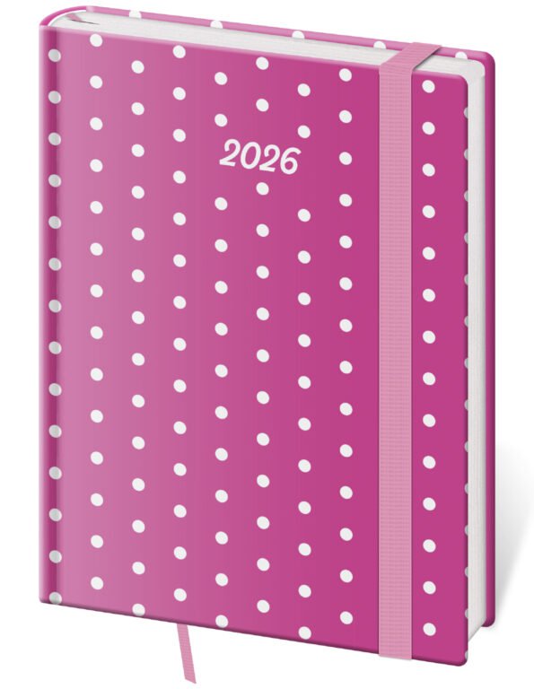 PRINT POP (matná koženka) - Denný diár B6 Vario Pink s gumičkou