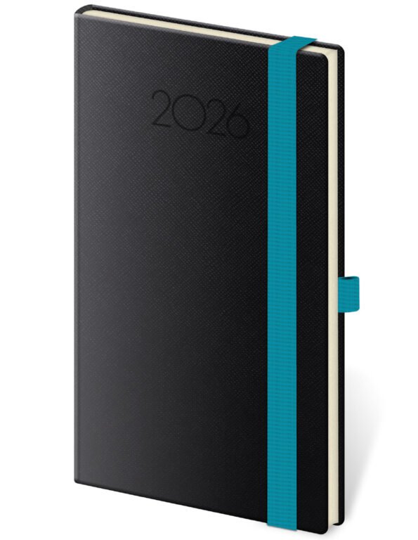 Vreckový diár New Praga čierny s gumičkou