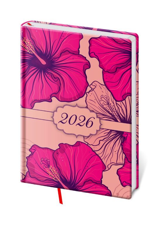 PRINT POP (matná koženka) - Týždenný diár A5 Vario Lyra Hibiscus