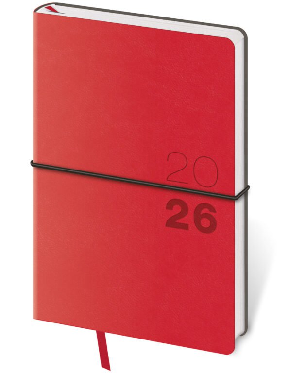 FLIP (s vyměnitelnou náplní) - Kapesní diář Flexio červený s gumičkou