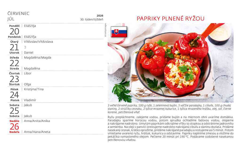 Stolové kalendáre 2026 - Kalendár Česko-slovenská kuchařka/kuchárka