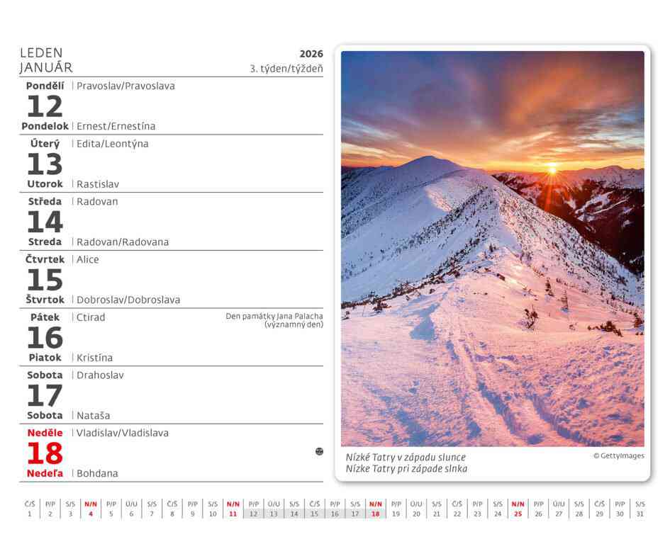 Stolové kalendáre 2026 - Kalendár České a slovenské hory